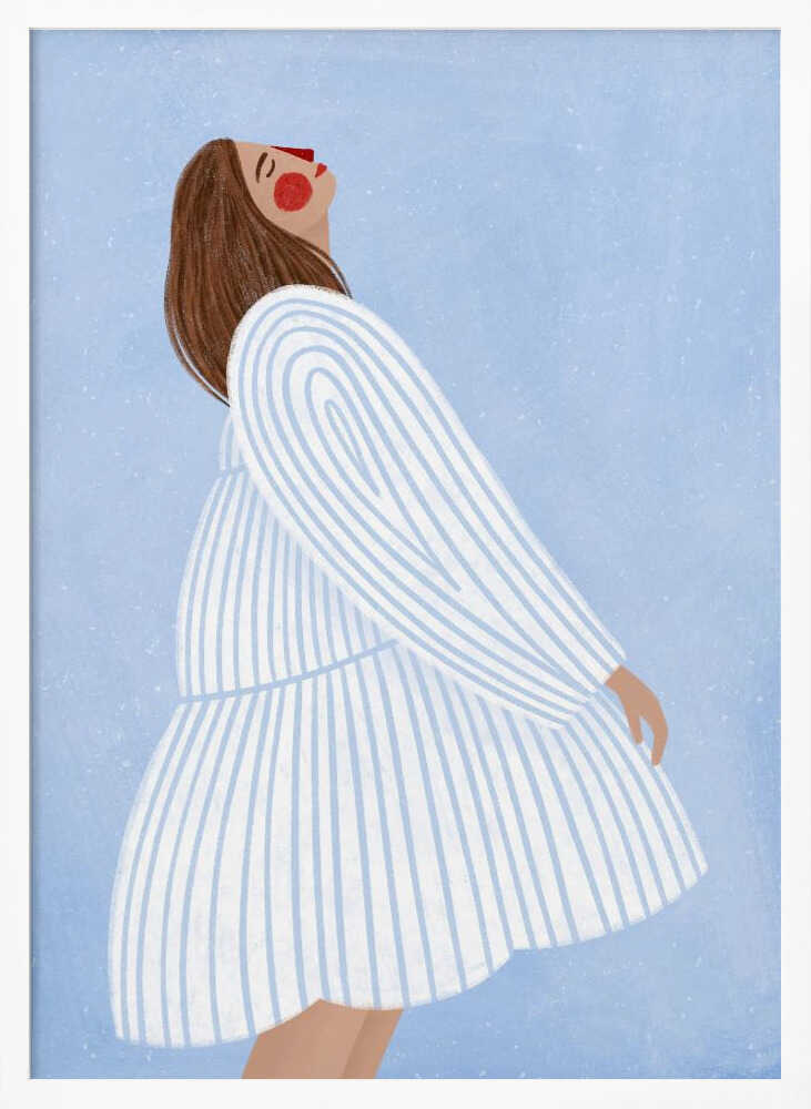 Joyful Woman Blue Stripes